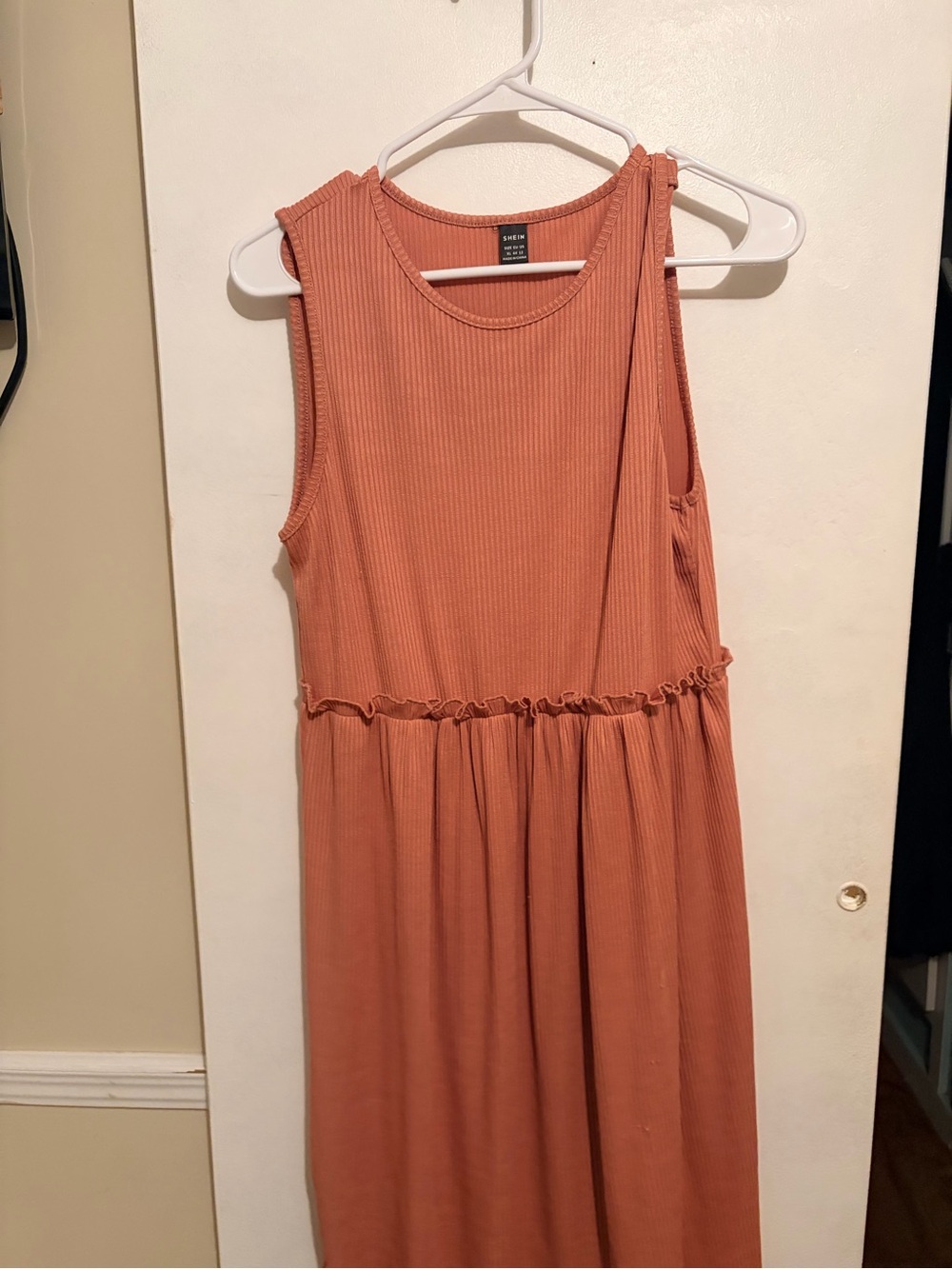 SHEIN Ribbed Sleeveless Midi Dress in Rust Orange